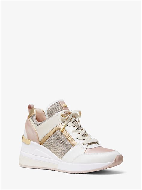 michael kors georgie leather and chain-mesh trainer|michael kors chain mesh.